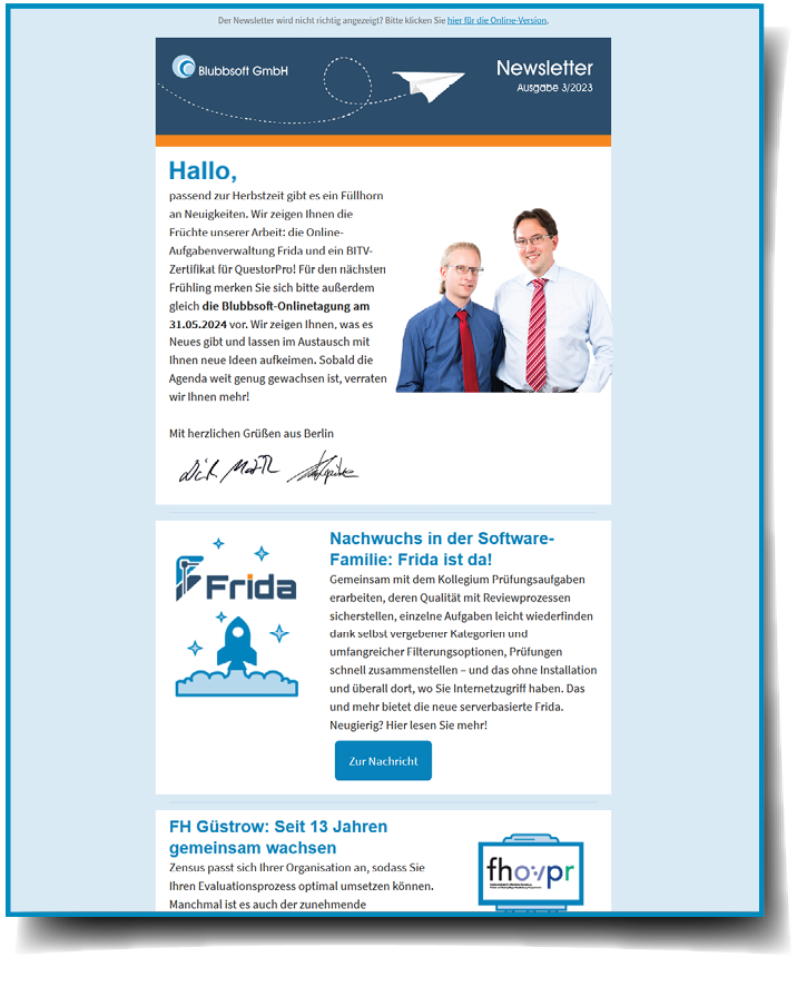 Jetzt den aktuellen Newsletter lesen! Die Herbstausgabe des neuen Newsletters ist erschienen.