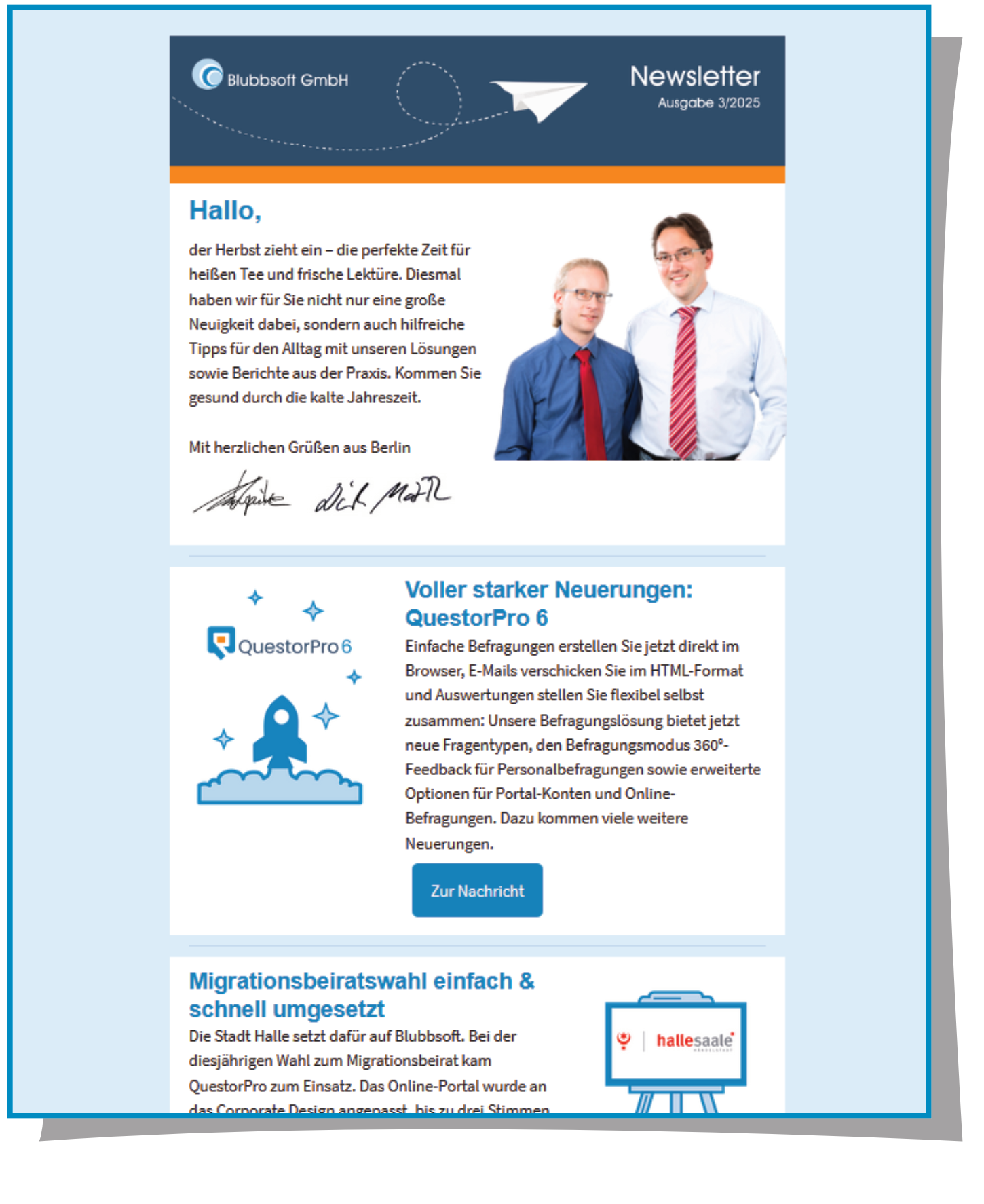 Jetzt den aktuellen Newsletter lesen! Die Herbstausgabe des neuen Newsletters ist erschienen.