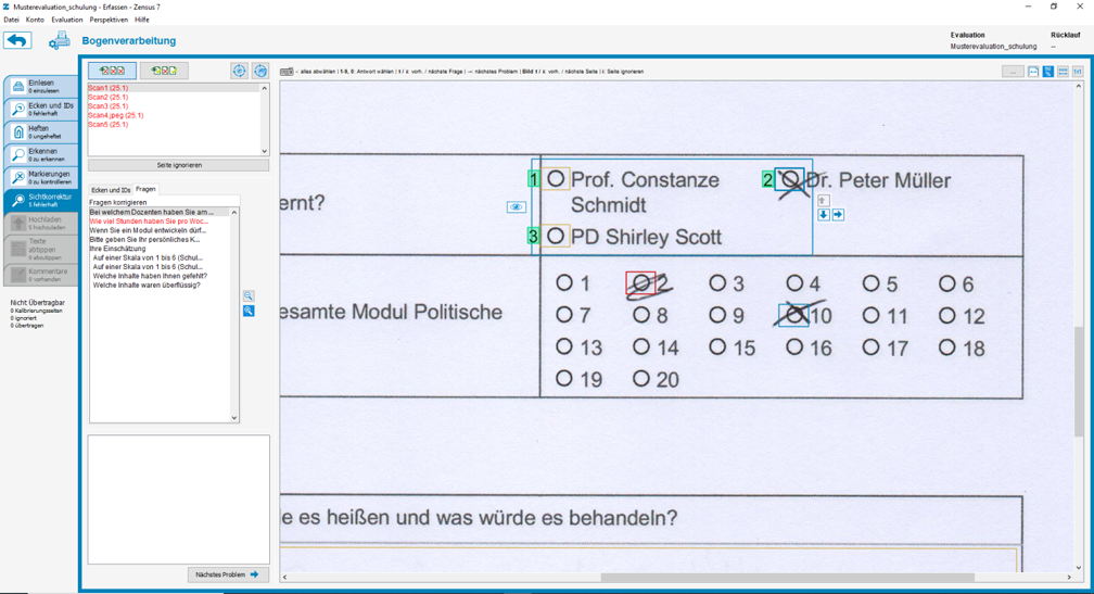 Sichere und schnelle Erfassung der Papierbögen Screenshot der Erfassung von Papierfragebögen