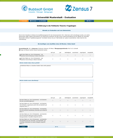 Gesamtansicht eines Online-Fragebogens
